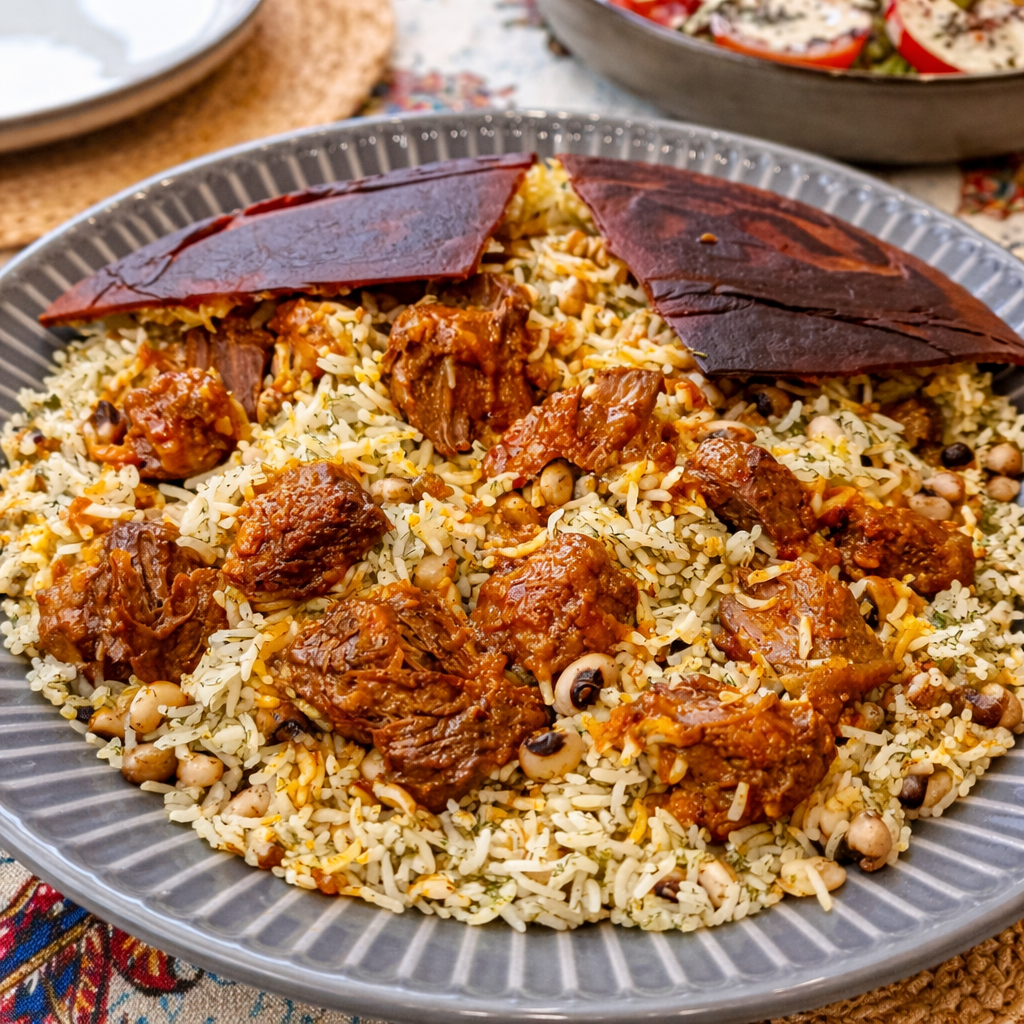 پلو چشم بلبلی با گوشت